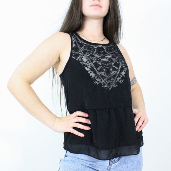 *American Eagle Black Lace Tank Blouse - Picture 1 of 6